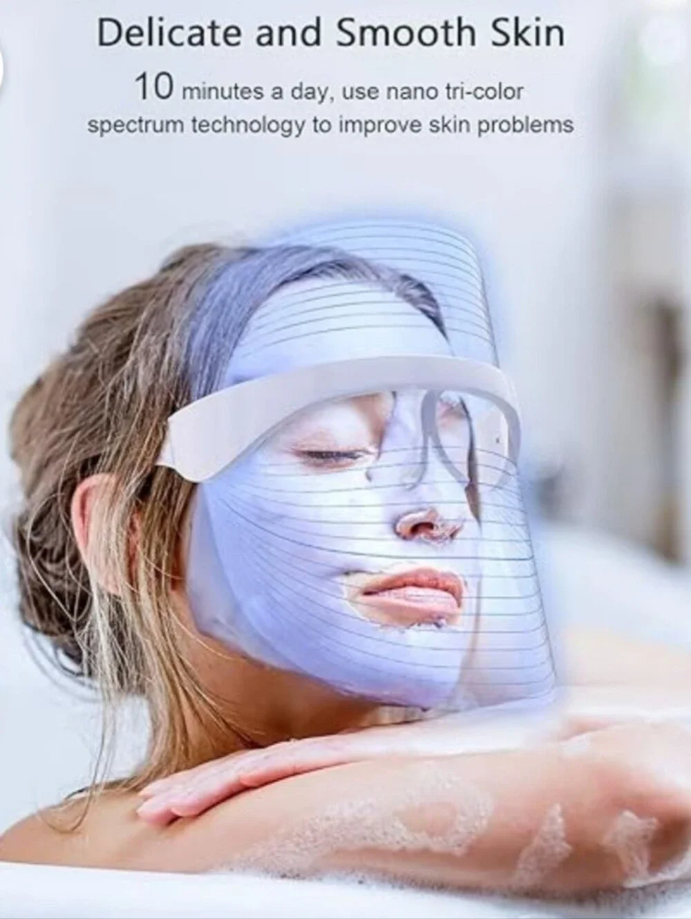 LED Face Mask with Clear Shield - White Frame